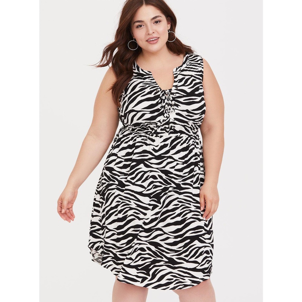 Torrid Zebra Animal Pockets Mini Challis Lace-Up Shirt Dress Plus Size: 00X (10)